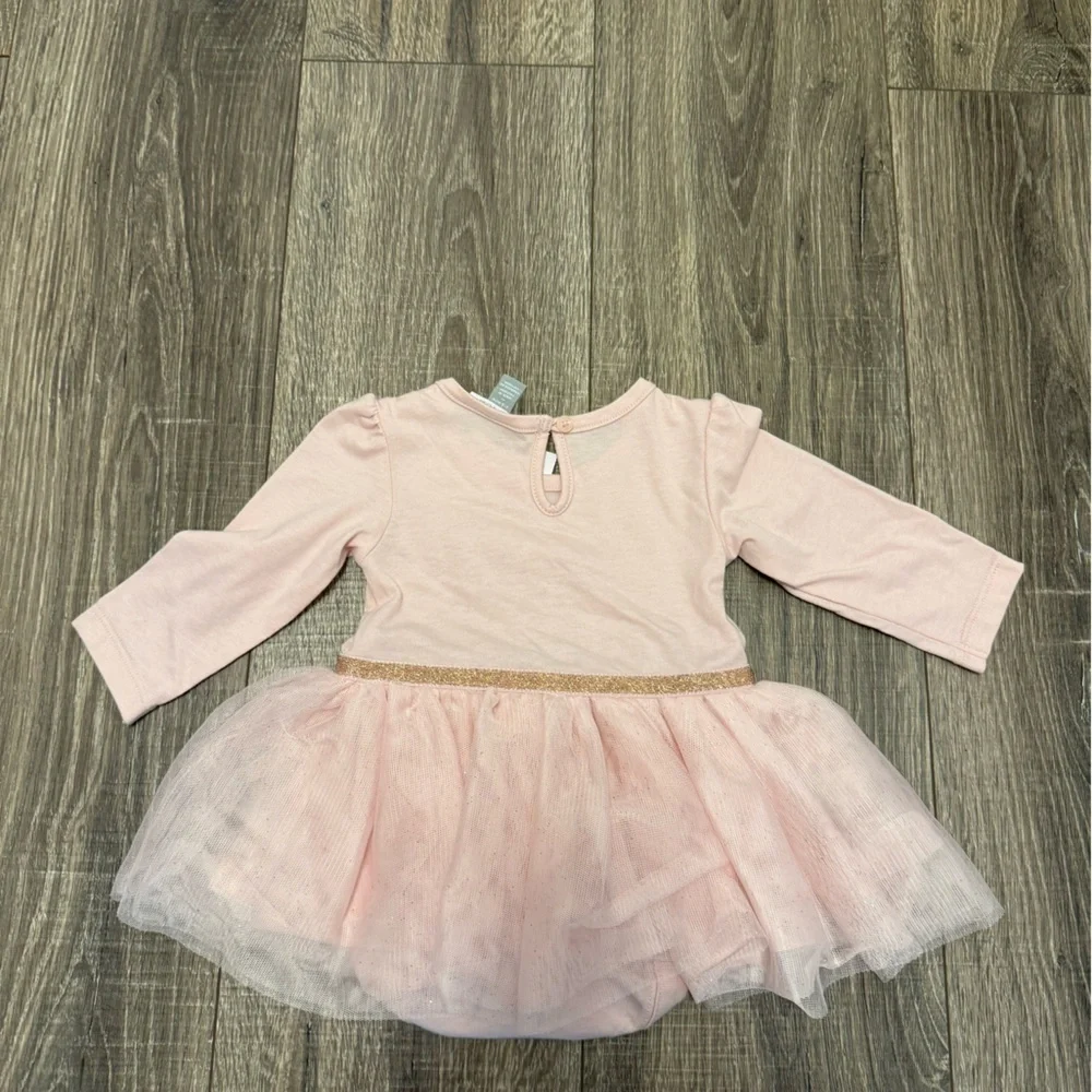 NWT Children's Place Girls Pink Gold Foil Heart Tutu Bodysuit Dress 3-6 Months